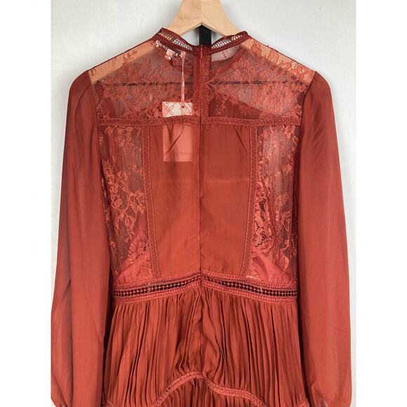 True Decadence Lena Burgundy Lace Pleated Mini Dress Sz US 8/UK 12 NWT Sheer - Picture 8 of 14